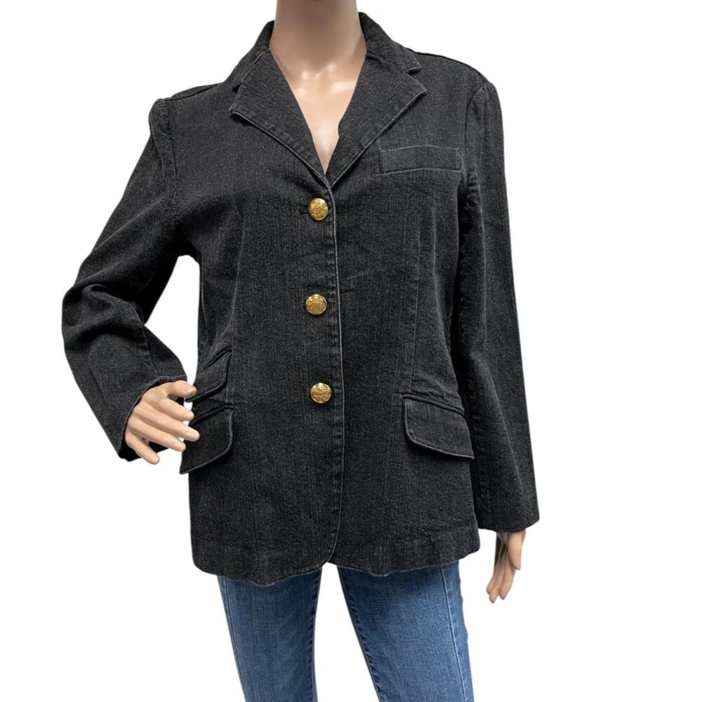 Vtg Lauren Jeans Co. Ralph Lauren Black-Piping Equestrian Tailored Blazer 12